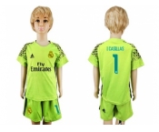 Real Madrid #1 I.Casillas Shiny Green Goalkeeper Kid Soccer Club Jersey