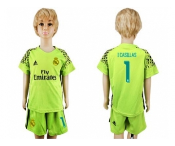 Real Madrid #1 I.Casillas Shiny Green Goalkeeper Kid Soccer Club Jersey