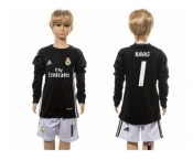 Real Madrid #1 Navas Black Goalkeeper Long Sleeves Kid Soccer Club Jersey