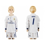 Real Madrid #1 Navas Home Long Sleeves Kid Soccer Club Jersey