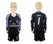 Real Madrid #1 Navas Sec Away Long Sleeves Kid Soccer Club Jersey