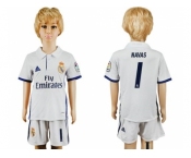 Real Madrid #1 Navas White Home Kid Soccer Club Jersey1