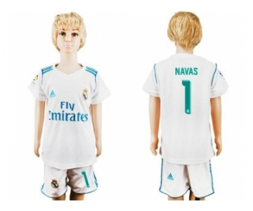 Real Madrid #1 Navas White Home Kid Soccer Club Jersey