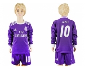 Real Madrid #10 James Away Long Sleeves Kid Soccer Club Jersey