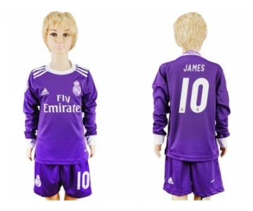 Real Madrid #10 James Away Long Sleeves Kid Soccer Club Jersey