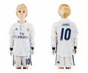 Real Madrid #10 James Home Long Sleeves Kid Soccer Club Jersey