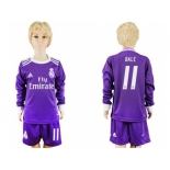 Real Madrid #11 Bale Away Long Sleeves Kid Soccer Club Jersey