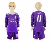 Real Madrid #11 Bale Away Long Sleeves Kid Soccer Club Jersey