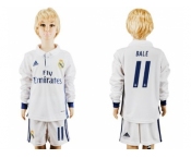 Real Madrid #11 Bale Home Long Sleeves Kid Soccer Club Jersey