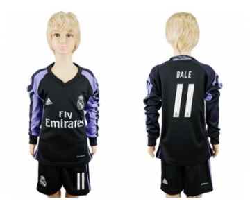 Real Madrid #11 Bale Sec Away Long Sleeves Kid Soccer Club Jersey