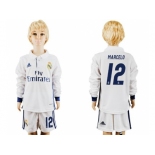 Real Madrid #12 Marcelo Home Long Sleeves Kid Soccer Club Jersey