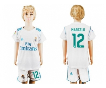 Real Madrid #12 Marcelo White Home Kid Soccer Club Jersey