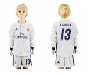 Real Madrid #13 K.Casilla Home Long Sleeves Kid Soccer Club Jersey