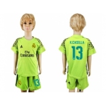 Real Madrid #13 K.Casilla Shiny Green Goalkeeper Kid Soccer Club Jersey