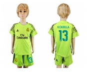 Real Madrid #13 K.Casilla Shiny Green Goalkeeper Kid Soccer Club Jersey