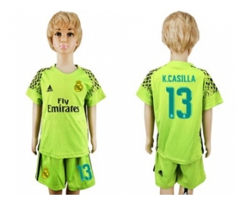 Real Madrid #13 K.Casilla Shiny Green Goalkeeper Kid Soccer Club Jersey