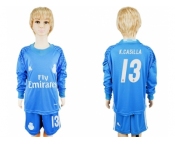 Real Madrid #13 K.Casilla Sky Blue Goalkeeper Long Sleeves Kid Soccer Club Jersey