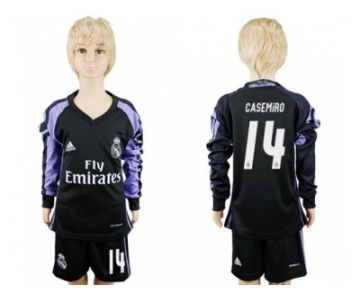 Real Madrid #14 Casemiro Sec Away Long Sleeves Kid Soccer Club Jersey