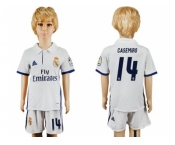 Real Madrid #14 Casemiro White Home Kid Soccer Club Jersey1