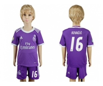 Real Madrid #16 Kovacic Away Kid Soccer Club Jersey1