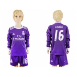 Real Madrid #16 Kovacic Away Long Sleeves Kid Soccer Club Jersey