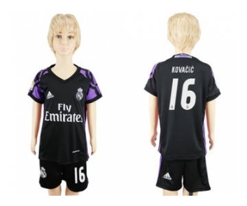 Real Madrid #16 Kovacic Black Kid Soccer Club Jersey