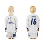 Real Madrid #16 Kovacic Home Long Sleeves Kid Soccer Club Jersey