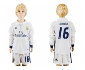 Real Madrid #16 Kovacic Home Long Sleeves Kid Soccer Club Jersey