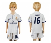 Real Madrid #16 Kovacic White Home Kid Soccer Club Jersey1