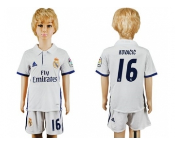 Real Madrid #16 Kovacic White Home Kid Soccer Club Jersey1