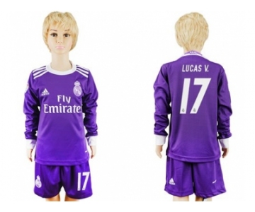 Real Madrid #17 Lucas V. Away Long Sleeves Kid Soccer Club Jersey