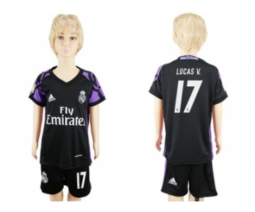 Real Madrid #17 Lucas V. Black Kid Soccer Club Jersey