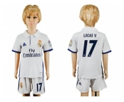 Real Madrid #17 Lucas V. White Home Kid Soccer Club Jersey2