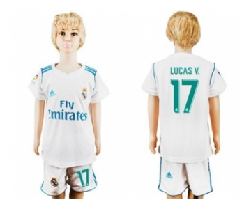 Real Madrid #17 Lucas V. White Home Kid Soccer Club Jersey