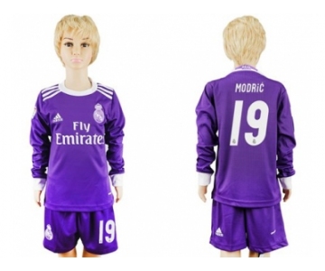 Real Madrid #19 Modric Away Long Sleeves Kid Soccer Club Jersey