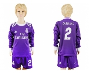 Real Madrid #2 Carvajal Away Long Sleeves Kid Soccer Club Jersey