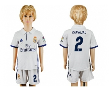 Real Madrid #2 Carvajal White Home Kid Soccer Club Jersey1