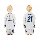 Real Madrid #21 Morata Home Long Sleeves Kid Soccer Club Jersey