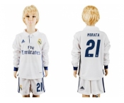 Real Madrid #21 Morata Home Long Sleeves Kid Soccer Club Jersey