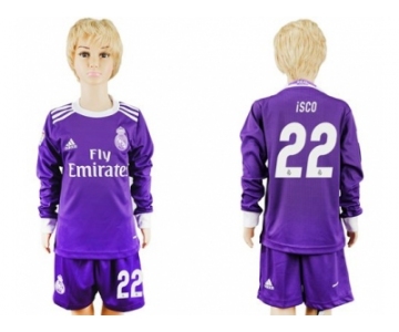 Real Madrid #22 Isco Away Long Sleeves Kid Soccer Club Jersey