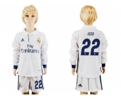 Real Madrid #22 Isco Home Long Sleeves Kid Soccer Club Jersey