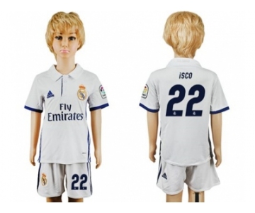 Real Madrid #22 Isco White Home Kid Soccer Club Jersey1