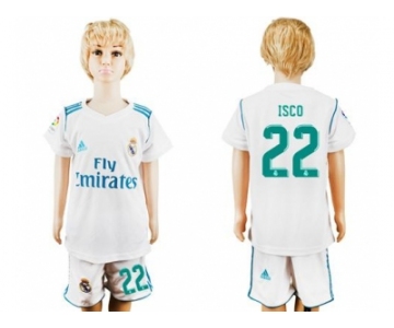 Real Madrid #22 Isco White Home Kid Soccer Club Jersey