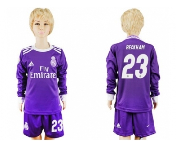 Real Madrid #23 Beckham Away Long Sleeves Kid Soccer Club Jersey