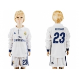 Real Madrid #23 Beckham Home Long Sleeves Kid Soccer Club Jersey