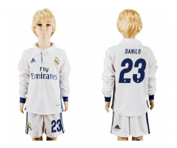 Real Madrid #23 Danilo Home Long Sleeves Kid Soccer Club Jersey