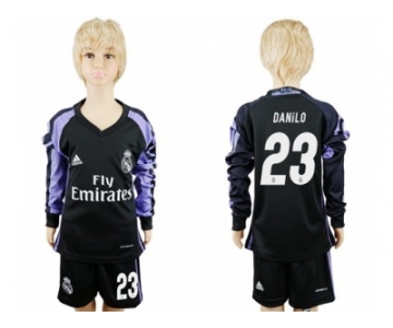 Real Madrid #23 Danilo Sec Away Long Sleeves Kid Soccer Club Jersey