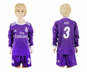 Real Madrid #3 Pepe Away Long Sleeves Kid Soccer Club Jersey