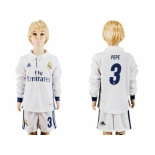 Real Madrid #3 Pepe Home Long Sleeves Kid Soccer Club Jersey