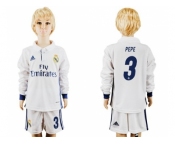 Real Madrid #3 Pepe Home Long Sleeves Kid Soccer Club Jersey